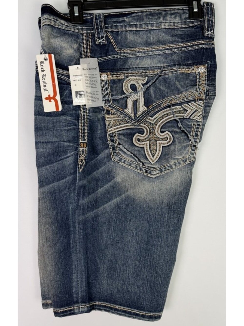 Rock Revival Men's Tyrone Denim Shorts Size 42 Blue Distressed NEW